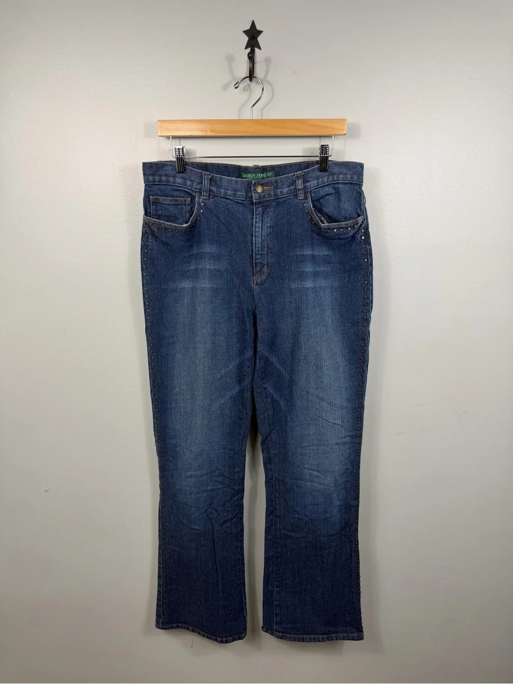 Lauren Ralph Lauren Jeans Womens 12 Dark Wash Studded Side Seam Stretch Straight